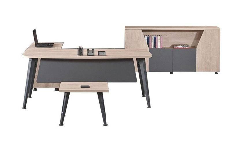 JVmoebel Büromöbel-Set Büromöbel Eckbürotisch Arbeitstisch Komplettbüro 3tlg Holz Set Grau, (3-tlg., 1x Bürotisch + 1x Couchtisch + 1x Schrank ohne Sessel), Made in Europa von JVmoebel