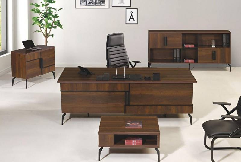 JVmoebel Arbeitstisch Büromöbel Komplettbüro Schreibtisch Büro Bürotisch Set 4tlg Holz Braun (4-St., 1x Bürotisch + 1x Kommode + 1x Couchtisch + 1x Schrank ohne Sessel), Made in Europa von JVmoebel