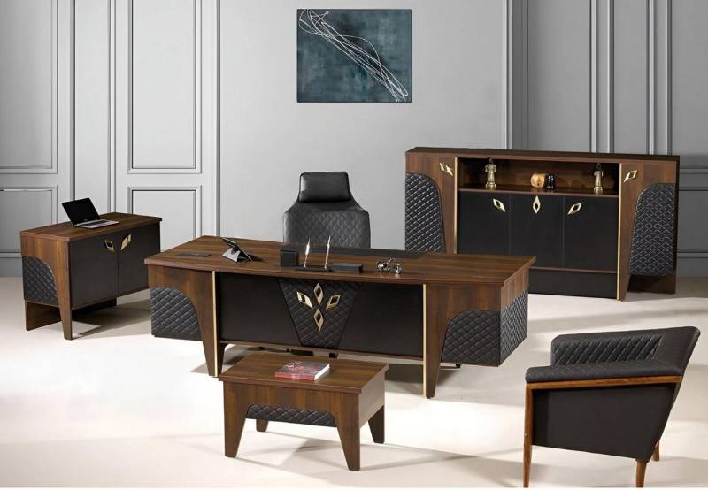 JVmoebel Büromöbel-Set Büromöbel Komplettbüro Schreibtisch Büro Bürotisch Set 4tlg Holz Braun, (4-tlg., 1x Bürotisch + 1x Kommode + 1x Couchtisch + 1x Schrank ohne Sessel), Made in Europa von JVmoebel