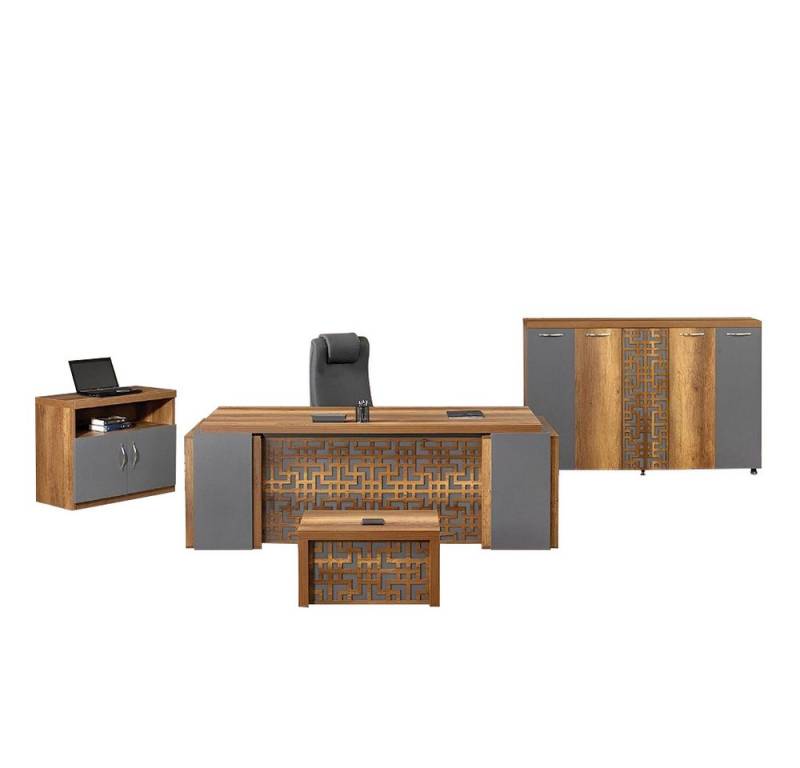 JVmoebel Büromöbel-Set Bürotisch Büromöbel Komplettbüro Schreibtisch Set 4tlg Holz Braun Büro, (4-tlg., 1x Bürotisch + 1x Kommode + 1x Couchtisch + 1x Schrank ohne Sessel), Made in Europa von JVmoebel