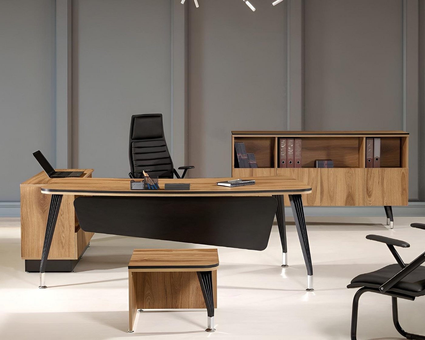 JVmoebel Arbeitstisch Eckbürotisch Arbeitszimmermöbel Komplettbüro Büro 3tlg Holz Braun Set (3-St., 1x Bürotisch + 1x Couchtisch + 1x Schrank ohne Sessel), Made in Europa von JVmoebel