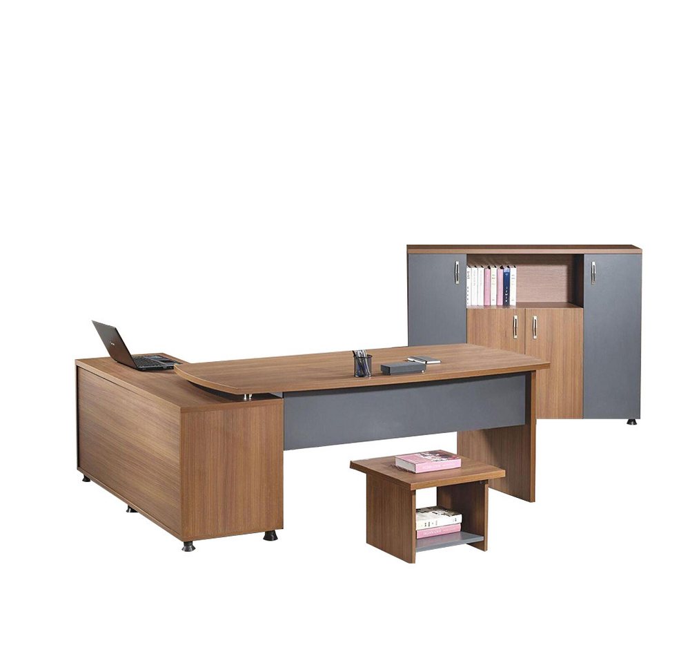 JVmoebel Arbeitstisch Eckbürotisch Arbeitszimmermöbel Komplettbüro Büro 3tlg Holz Braun Set (3-St., 1x Bürotisch + 1x Couchtisch + 1x Schrank ohne Sessel), Made in Europa von JVmoebel