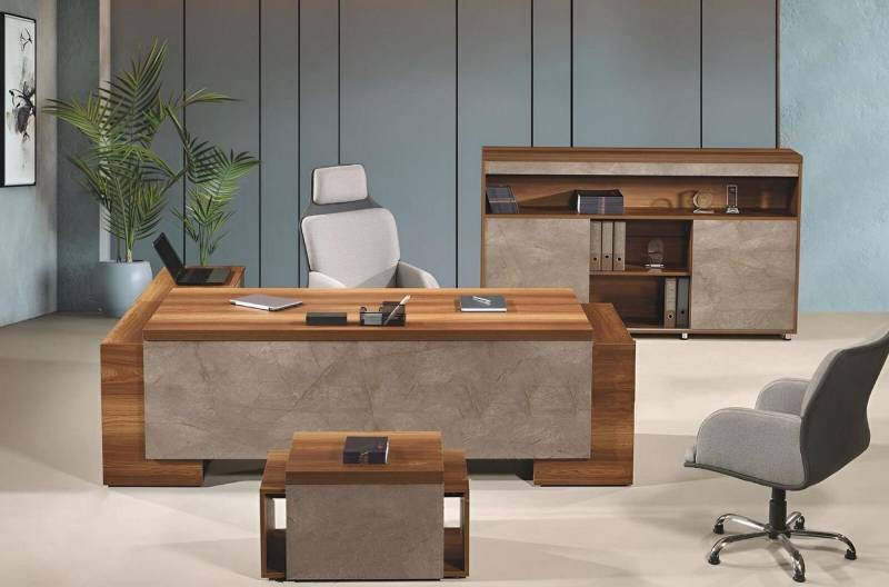 JVmoebel Arbeitstisch Komplettbüro Büromöbel Eckbürotisch Büro Bürotisch Set 3tlg Holz Braun (3-St., 1x Bürotisch + 1x Schrank + 1x Couchtisch ohne Sessel), Made in Europa von JVmoebel