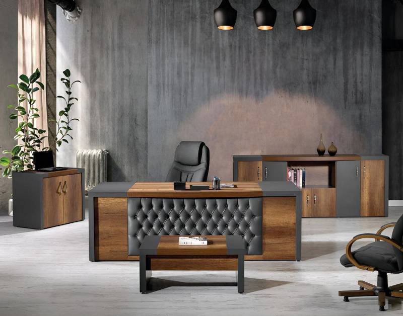 JVmoebel Arbeitstisch Komplettbüro Büromöbel Schreibtisch Büro Bürotisch Set 4tlg Holz Braun (4-St., 1x Bürotisch + 1x Kommode + 1x Couchtisch + 1x Schrank ohne Sessel), Made in Europa von JVmoebel