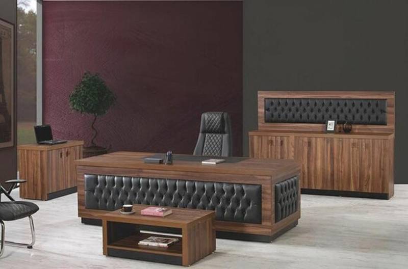 JVmoebel Büromöbel-Set Luxus Büromöbel Komplettbüro Schreibtisch Büro Set 4tlg Holz Braun, (4-tlg., 1x Bürotisch + 1x Kommode + 1x Couchtisch + 1x Schrank ohne Sessel), Made in Europa von JVmoebel