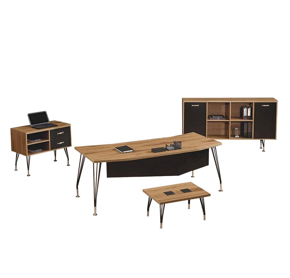 JVmoebel Büromöbel-Set Luxus Möbel Büro Arbeitszimmermöbel Schreibtisch Set 4tlg Holz Schwarz, (4-tlg., 1x Bürotisch + 1x Couchtisch + 1x Kommode + 1x Schrank ohne Sessel), Made in Europa von JVmoebel