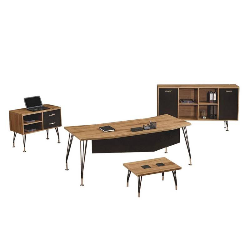 JVmoebel Büromöbel-Set Luxus Möbel Büro Arbeitszimmermöbel Schreibtisch Set 4tlg Holz Schwarz, (4-tlg., 1x Bürotisch + 1x Couchtisch + 1x Kommode + 1x Schrank ohne Sessel), Made in Europa von JVmoebel