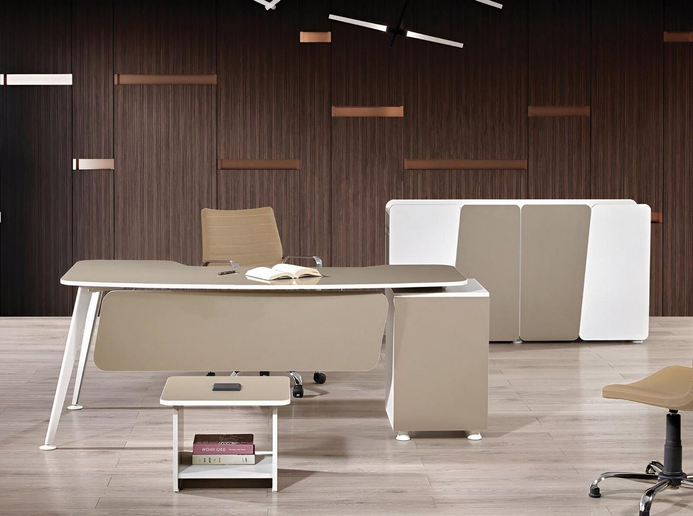 JVmoebel Arbeitstisch Möbel Büro Arbeitszimmermöbel Schreibtisch Set 3tlg Holz Braun Tisch (3-St., 1x Bürotisch + 1x Couchtisch + 1x Schrank ohne Sessel), Made in Europa von JVmoebel