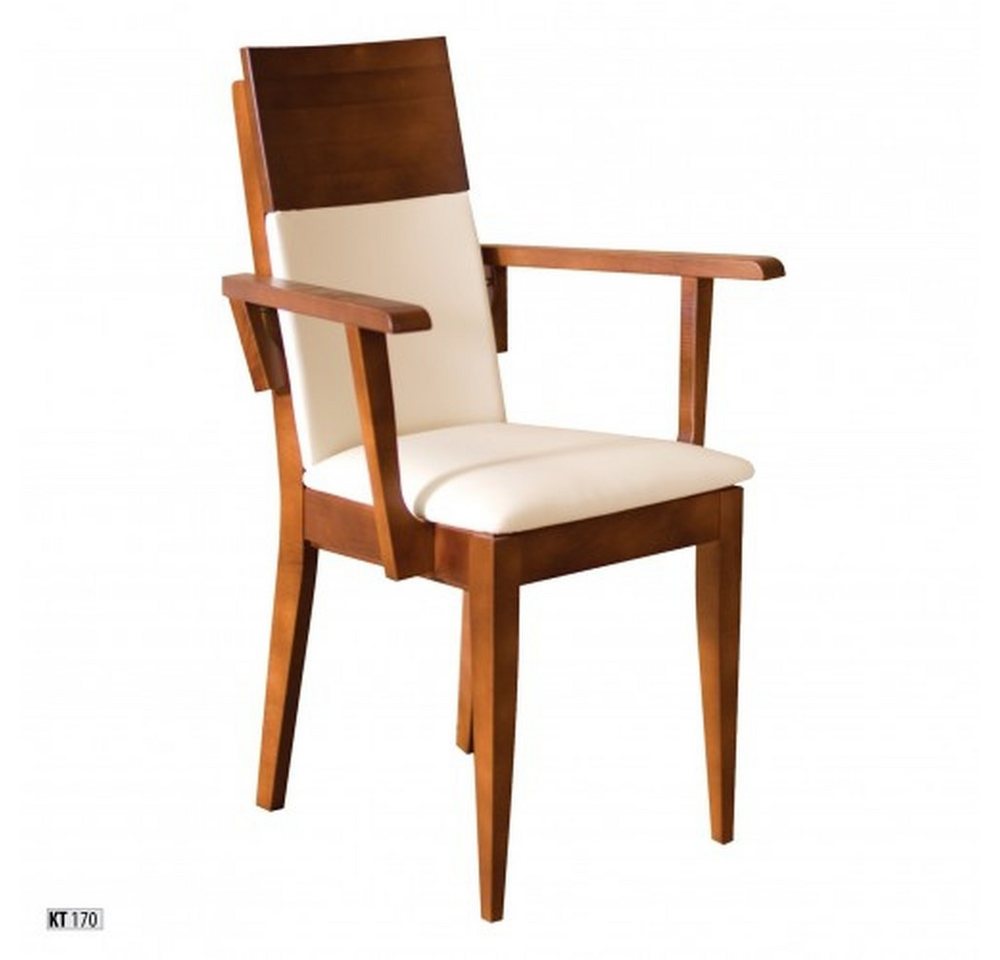 JVmoebel Armlehnstuhl Polsterstuhl aus massivem Holz mit textilem Bezug und Leder Armlehnen, Made in Europa von JVmoebel