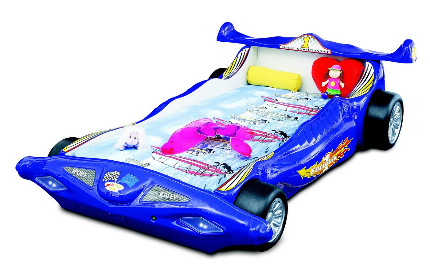JVmoebel Autobett Blaues Kinderbett im Rennauto-Design aus Holz, Luxus Formula 1 (1-tlg., Bett mit Matratze), Made in Europa von JVmoebel