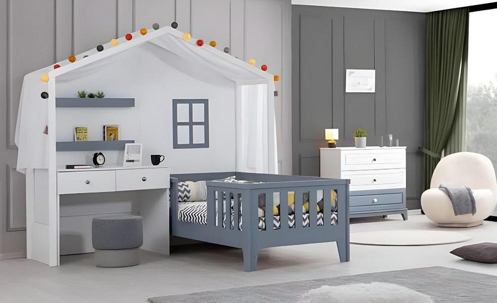 JVmoebel Babymöbel-Set Buntes Kinderzimmer Bett mit integriertem Schreibtisch modern, (2-tlg., Bett + Schreibtisch), Made in Europa von JVmoebel