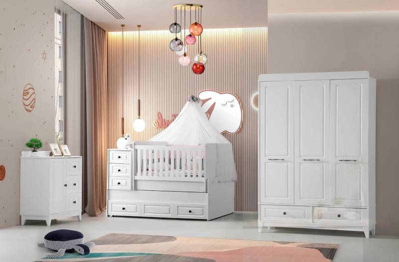 JVmoebel Babymöbel-Set Luxuriöses Kinderzimmer Set – Modernes Komplettbett für Jugendzimmer, (3-tlg., 1x Kinderbett + 1x Kleiderschrank + 1x Kommode), Made in Europa von JVmoebel