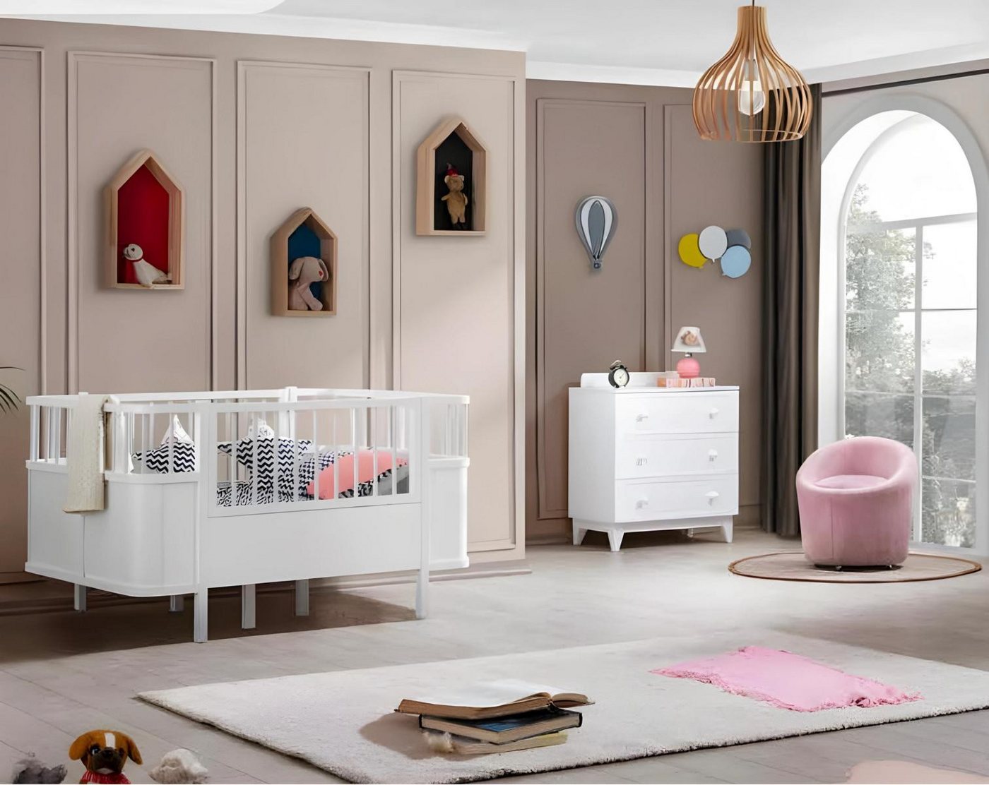 JVmoebel Babymöbel-Set Moderne Kindermöbel Set Weiß Bett Kommode für das Kinderzimmer, (2-tlg., Kinderbett + Kommode), Made in Europa von JVmoebel