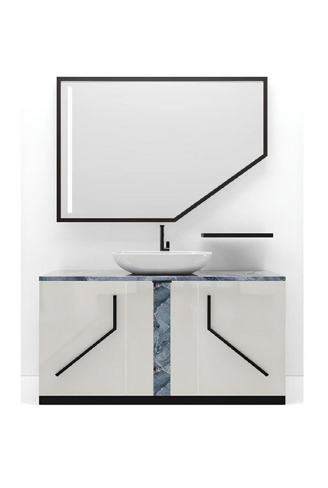JVmoebel Badezimmer-Set Weiß Badezimmer Waschbecken Armaturen Badezimmer Möbel Italien Stil, (2-St., Waschtisch + Spiegel), Made in Europa von JVmoebel