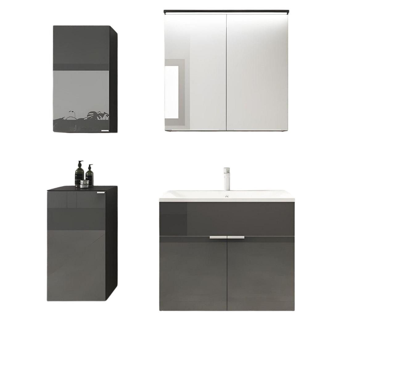 JVmoebel Badmöbel-Set Badezimmer Set 2tlg Grau Waschtischschrank Waschbecken Holz, (2-St., Waschbeckenschrank, Waschbecken), Made in Europe von JVmoebel