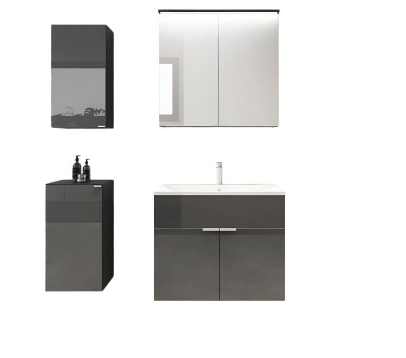 JVmoebel Badmöbel-Set Badezimmer Set 2tlg Grau Waschtischschrank Waschbecken Holz, (2-St., Waschbeckenschrank, Waschbecken), Made in Europe von JVmoebel