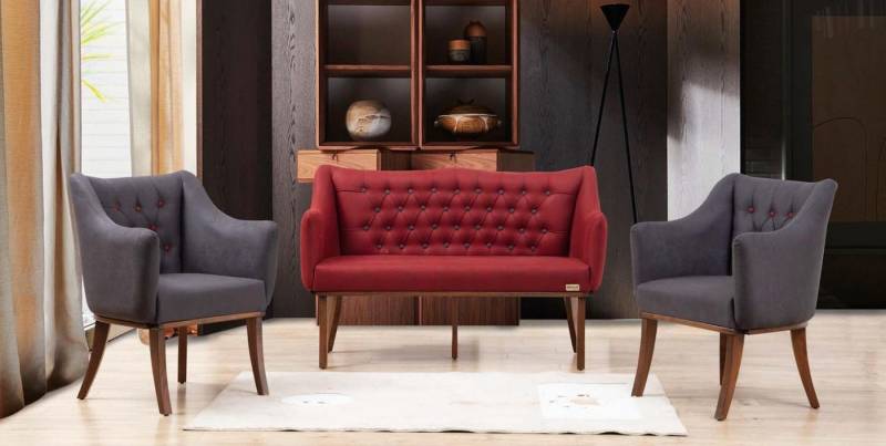 JVmoebel Bank Praxiseinrichtung Wartezimmermöbel Chesterfield Bank Sofa 3tlg (Nur Bank + 2x Stühle), Made in Europa von JVmoebel