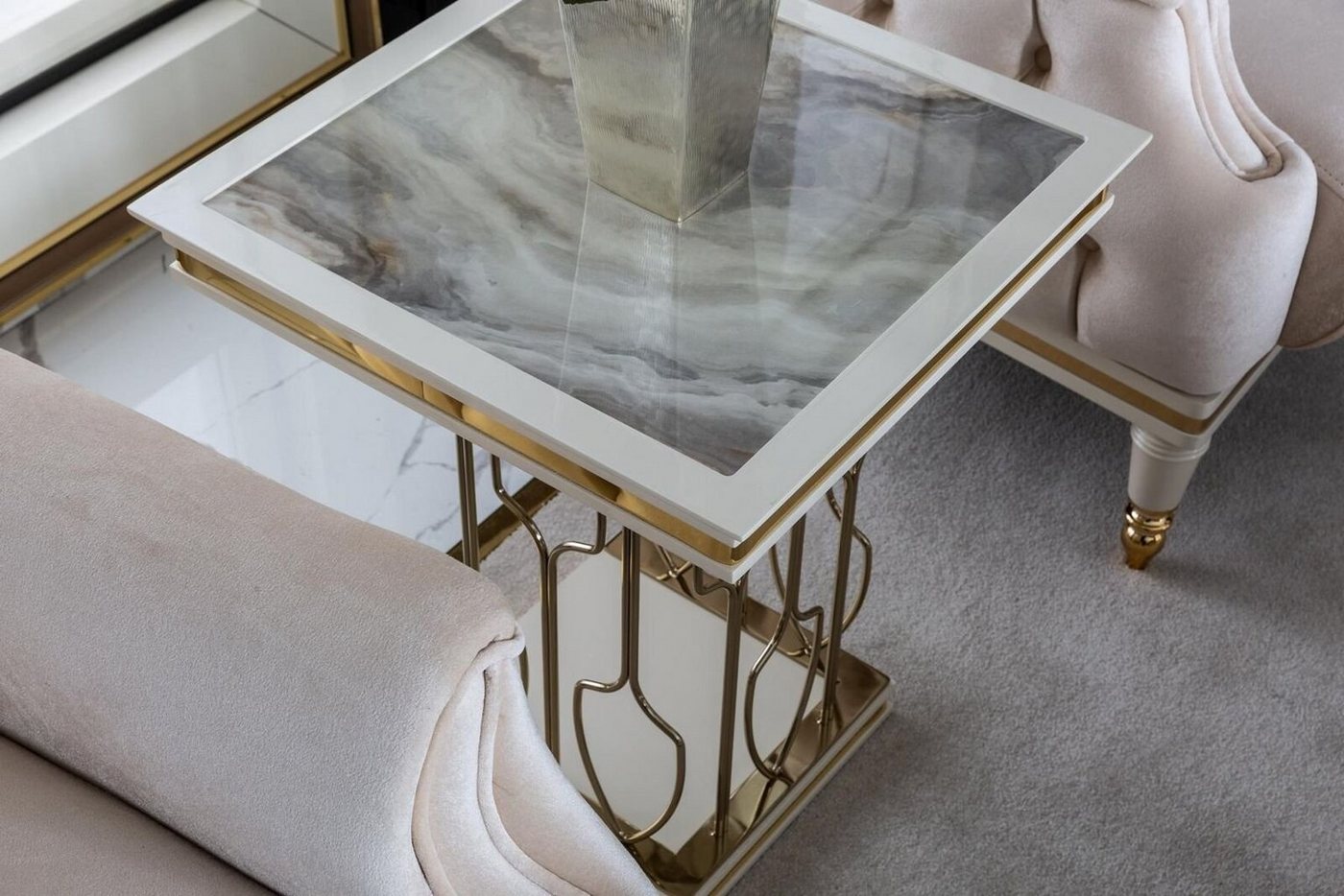 JVmoebel Beistelltisch Beistelltisch Weiß Couchtisch Luxus Wohnzimmer Möbel Metall Elegantes von JVmoebel