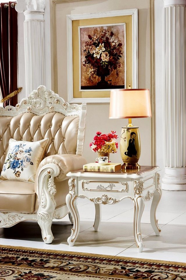 JVmoebel Beistelltisch Luxus Beistelltisch Weiß Design Elegantes Wohnzimmer (Beistelltisch, Ohne Sessel), Holzschnitzerei von JVmoebel