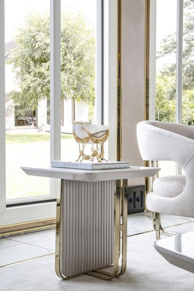 JVmoebel Beistelltisch Beistelltisch Weiß Wohnzimmer Metall Glas Neu Modern Design Möbel von JVmoebel