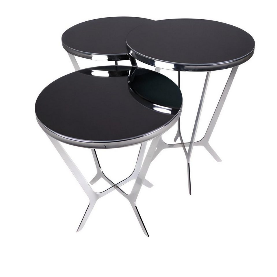 JVmoebel Beistelltisch Elegante Beistelltische aus Glas und Edelstahl in Schwarz (Maße Beistelltisch 1, Maße Beistelltisch 2, Maße Beistelltisch 3), Made in Europe von JVmoebel