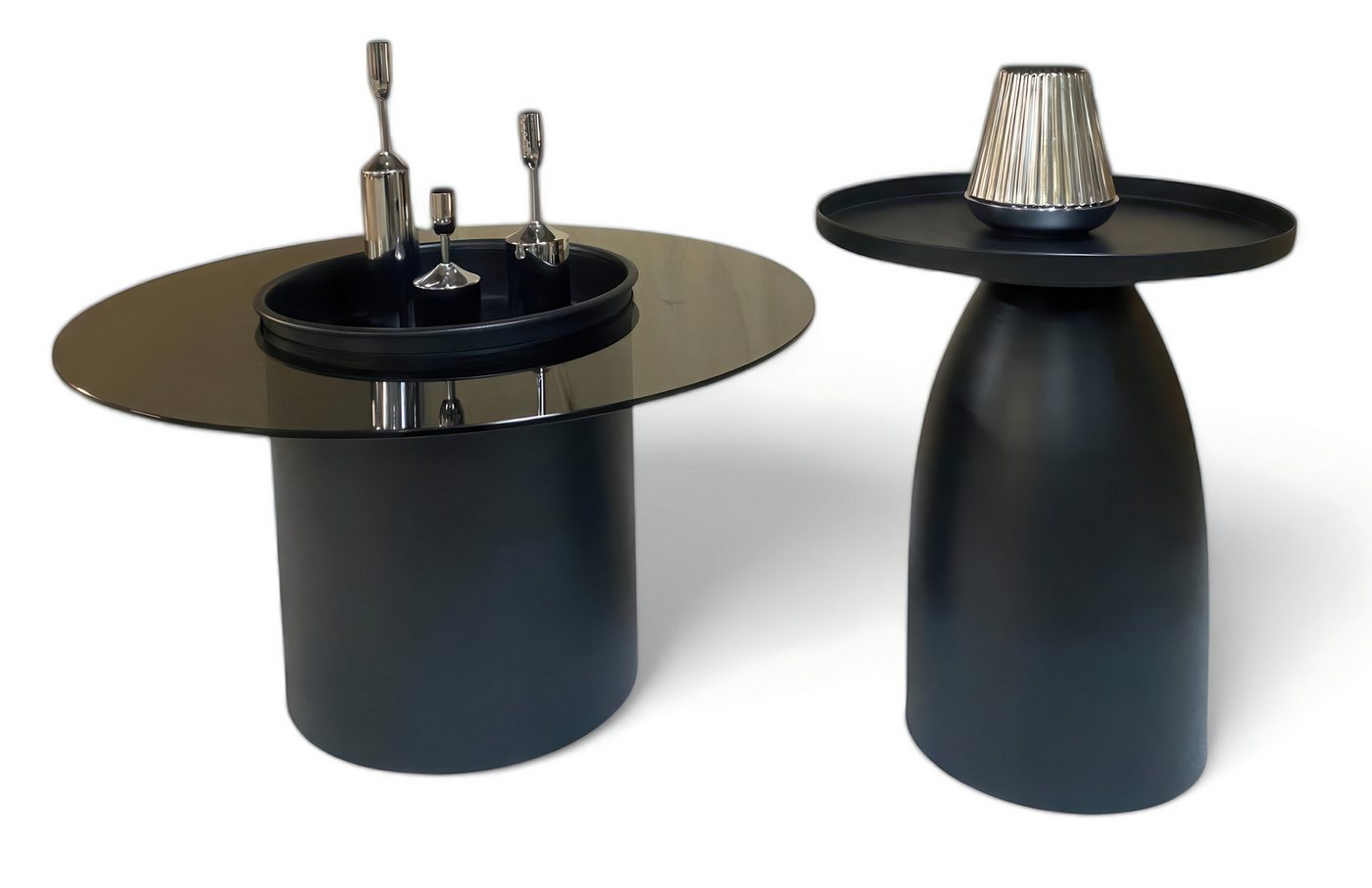 JVmoebel Beistelltisch Exquisite Beistelltische in mattem Schwarz aus Glas und Holz (Beistelltisch 1, Beistelltisch 2), Made in Europe von JVmoebel