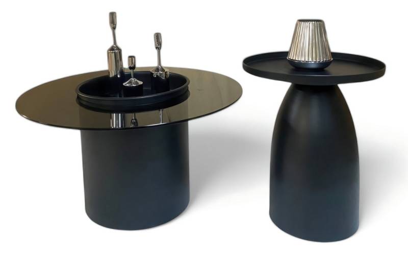 JVmoebel Beistelltisch Exquisite Beistelltische in mattem Schwarz aus Glas und Holz (Beistelltisch 1, Beistelltisch 2), Made in Europe von JVmoebel