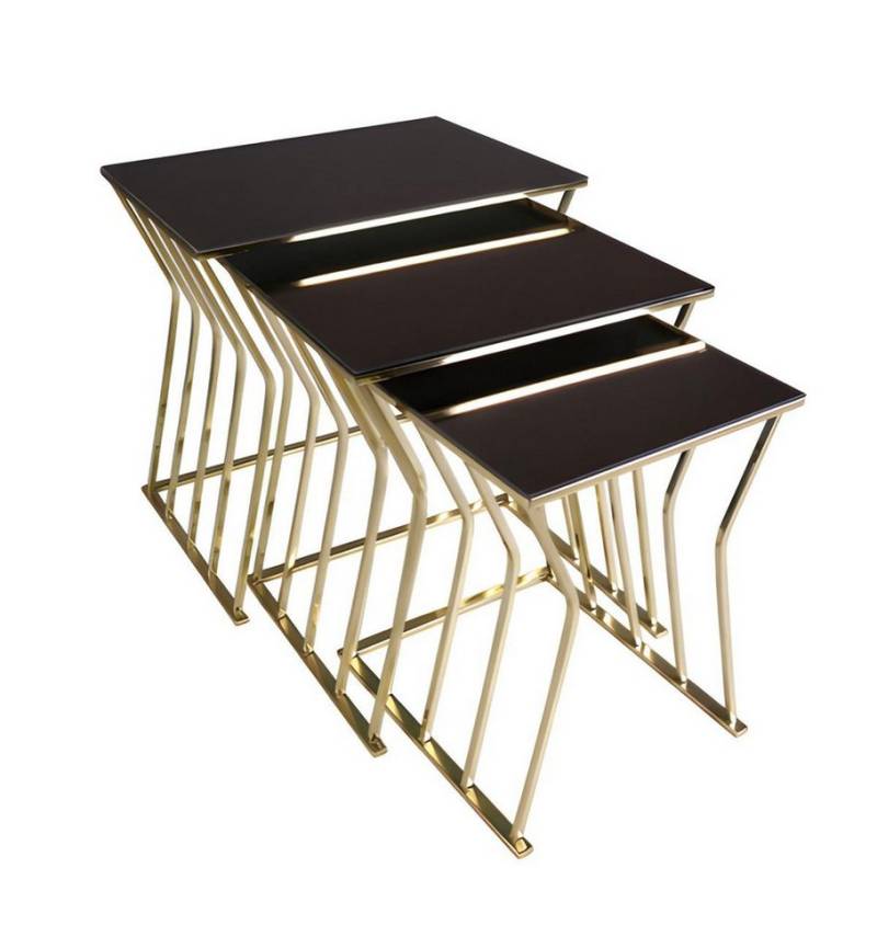 JVmoebel Beistelltisch Moderner Couchtisch aus Glas & Edelstahl in Braun - Minimalistisch (Maße Beistelltisch 1, Maße Beistelltisch 2, Maße Beistelltisch 3), Made in Europe von JVmoebel