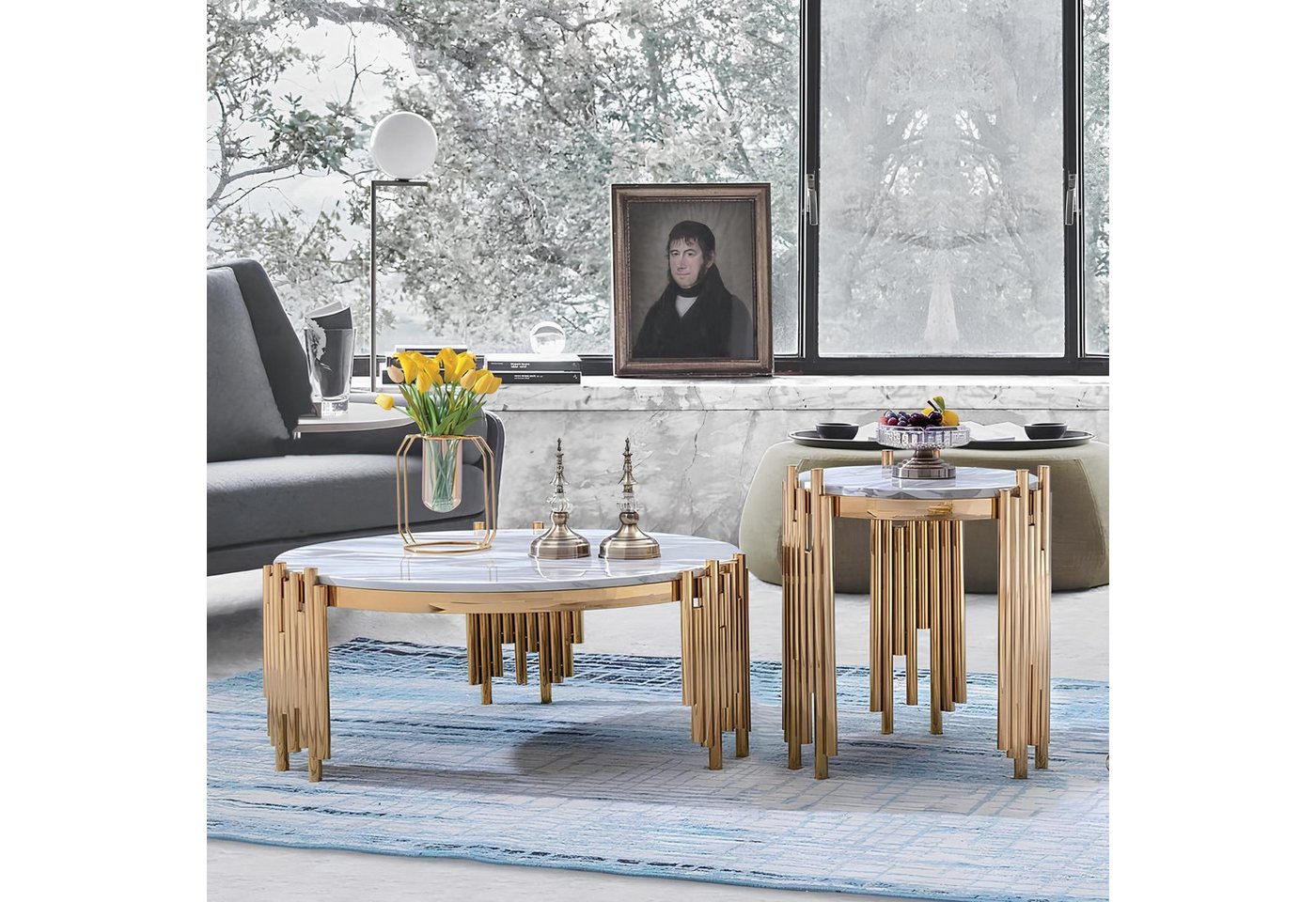 JVmoebel Beistelltisch Set 2er Set Garnitur Beistell Couch Tische Zeitungs Designer Marmor (Kaffeetisch C 43 klein 55 x 56 cm), Made in Europa von JVmoebel