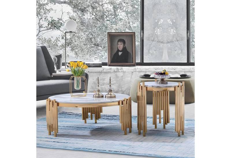 JVmoebel Beistelltisch Set 2er Set Garnitur Beistell Couch Tische Zeitungs Designer Marmor (Kaffeetisch C 43 klein 55 x 56 cm), Made in Europa von JVmoebel