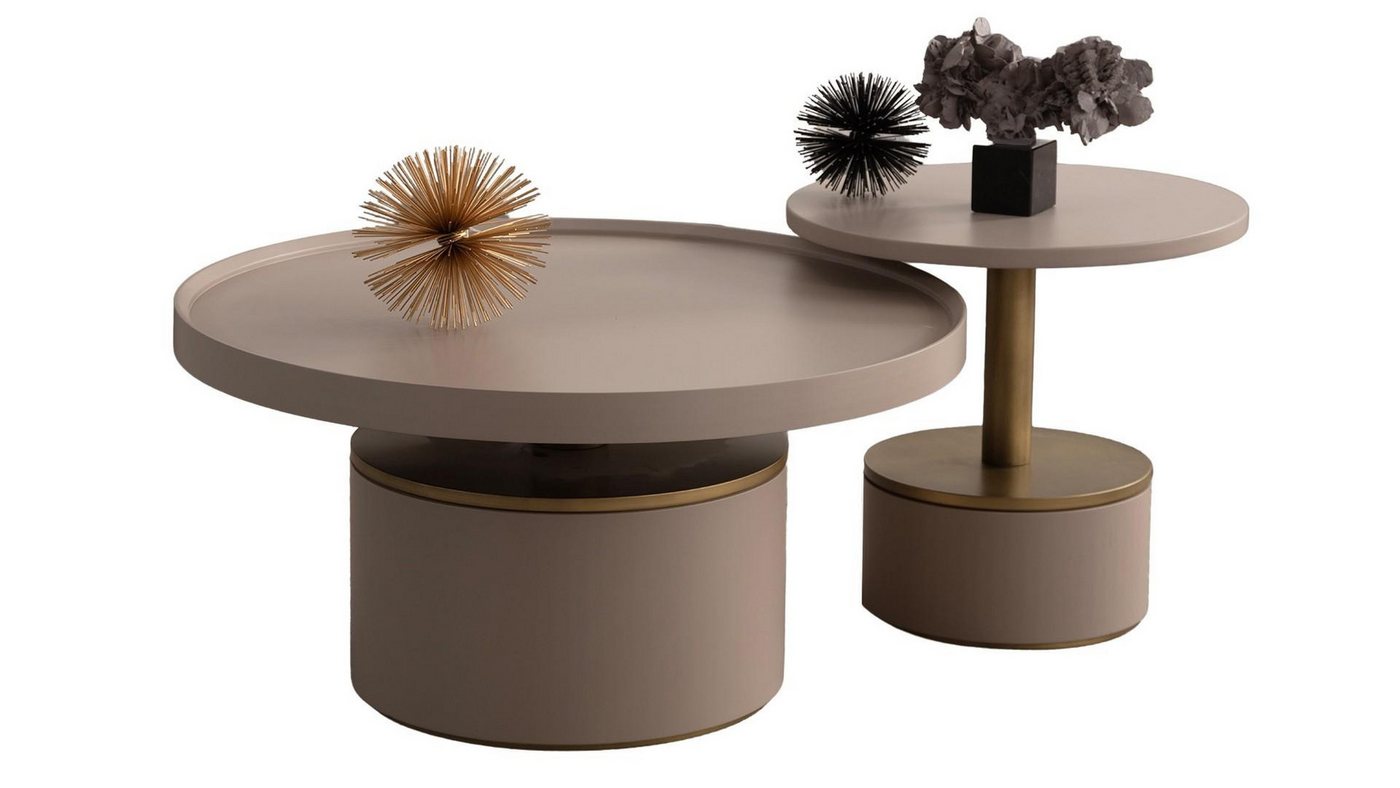 JVmoebel Beistelltisch Set Beistelltisch Couchtisch Tische Design Luxus Wohnzimmer Möbel Rund (Wohnzimmer Set 2tlg (Beistelltisch + Couchtisch), Made in Europa von JVmoebel