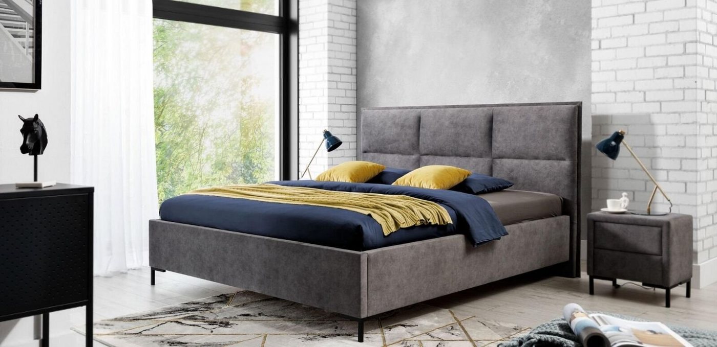 JVmoebel Bett, Bett Grau Schlafzimmer Holz Möbel Textil Design Klassische Art déco von JVmoebel