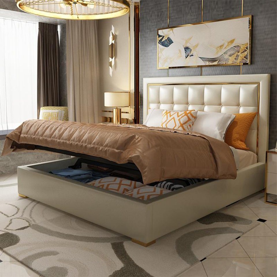 JVmoebel Bett, Bett Polster Design Luxus Doppel Betten Grau 180 x 200 cm von JVmoebel