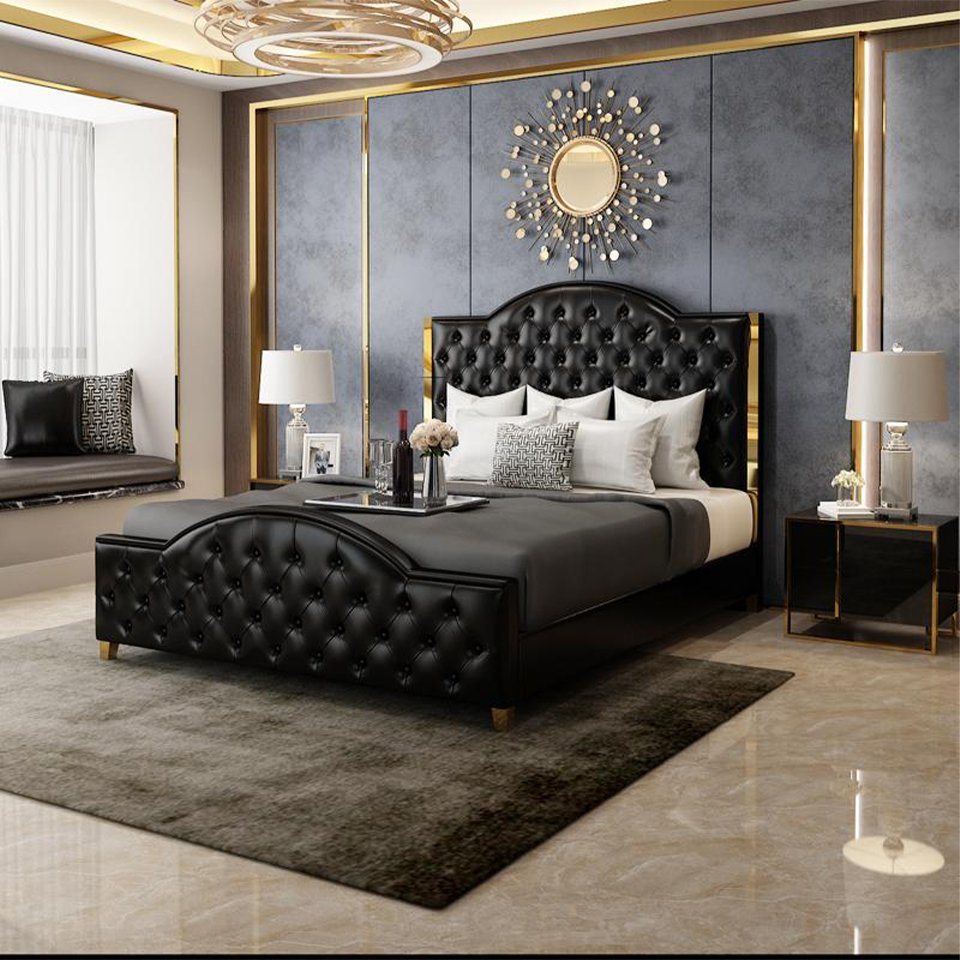 JVmoebel Bett, Bett Polster Design Luxus Doppel Hotel Betten Schlaf Zimmer Leder von JVmoebel