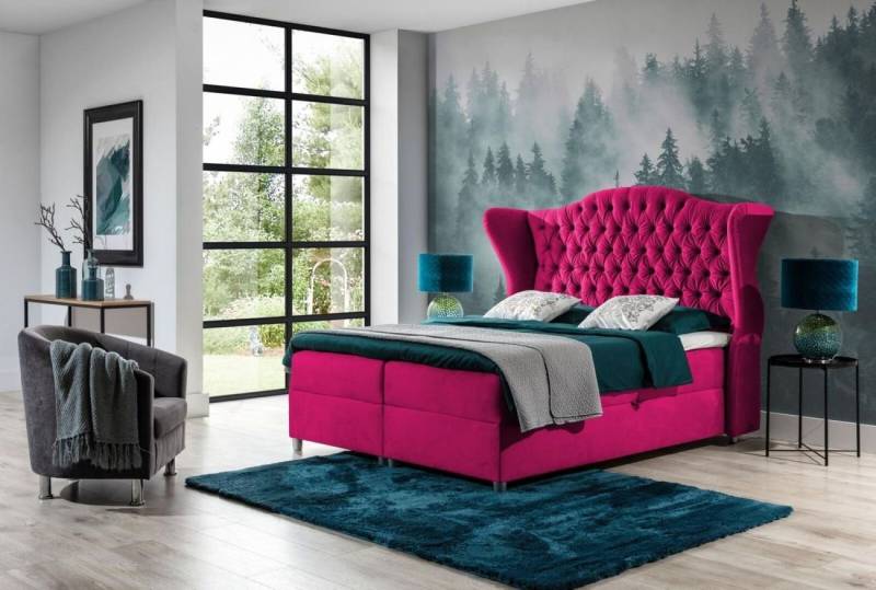 JVmoebel Boxspringbett Chesterfield Boxspring Betten Hotel Schlafzimmer Samt Velvet Möbel, Made in Europa von JVmoebel