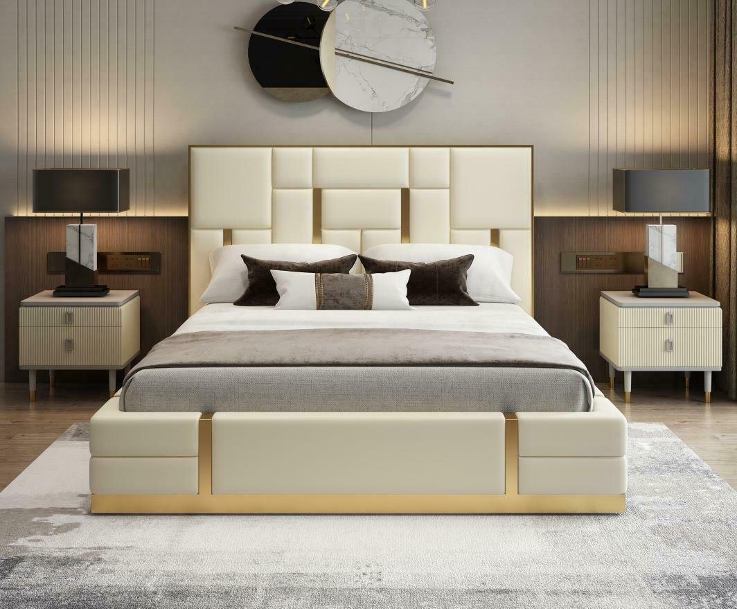 JVmoebel Bett, Luxus Bett Schlafzimmer Italienisches Leder Polster Doppel Betten von JVmoebel