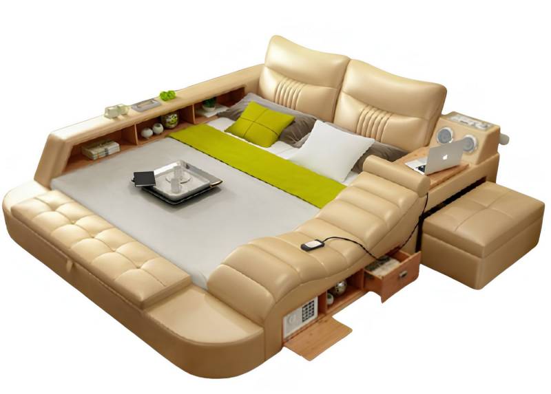 JVmoebel Multimediabett Multifunktion - Tresor - Wärme Liege USB Sound Hotel Betten Leder (1-tlg), Made in Europa von JVmoebel