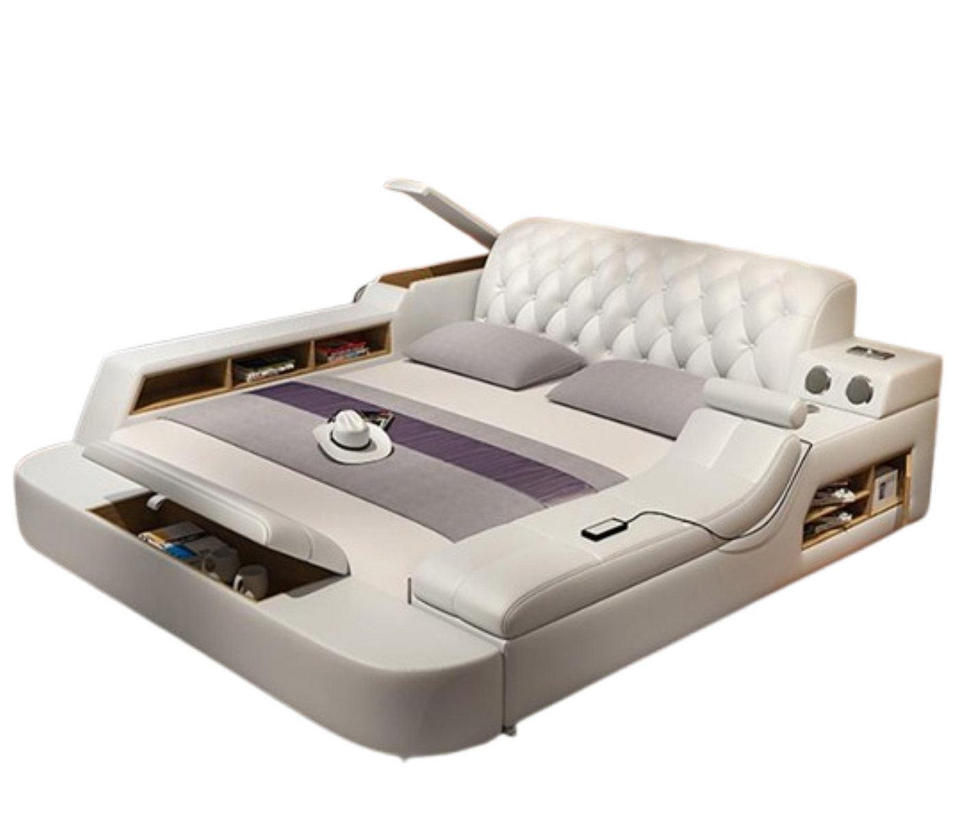 JVmoebel Multimediabett Big Betten Leder Hotel Polster 180x200 Multifunktion Regal USB Liege (1-tlg), Made in Europa von JVmoebel