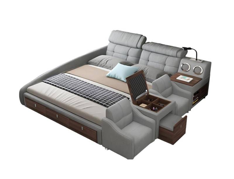 JVmoebel Multimediabett Lederbett Betten Polster Doppel Multifunktion Leder Bettgestell Beige (1-tlg), Made in Europa von JVmoebel