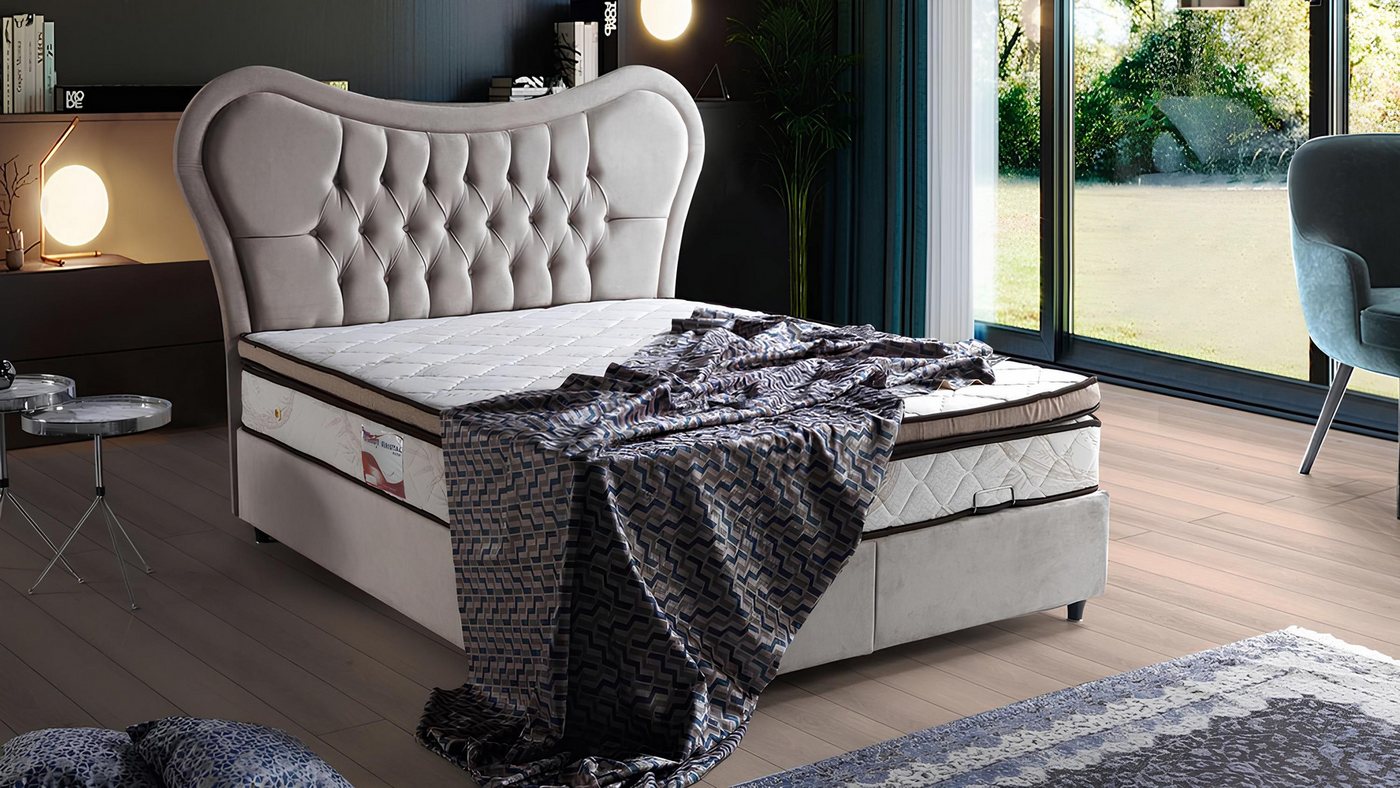 JVmoebel Polsterbett Beige Chesterfield Möbel Set für luxuriöses Schlafzimmer Design (Made In Europe), Made in Europa von JVmoebel