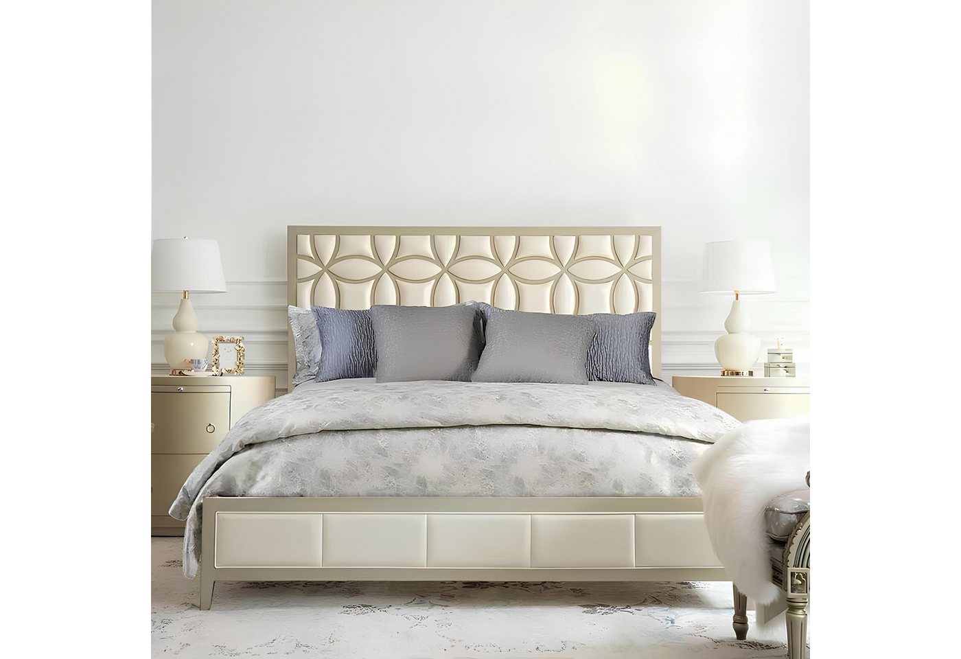 JVmoebel Polsterbett Beige Luxus Doppelbett im Hotelstil mit Polsterdesign, Made in Europa von JVmoebel