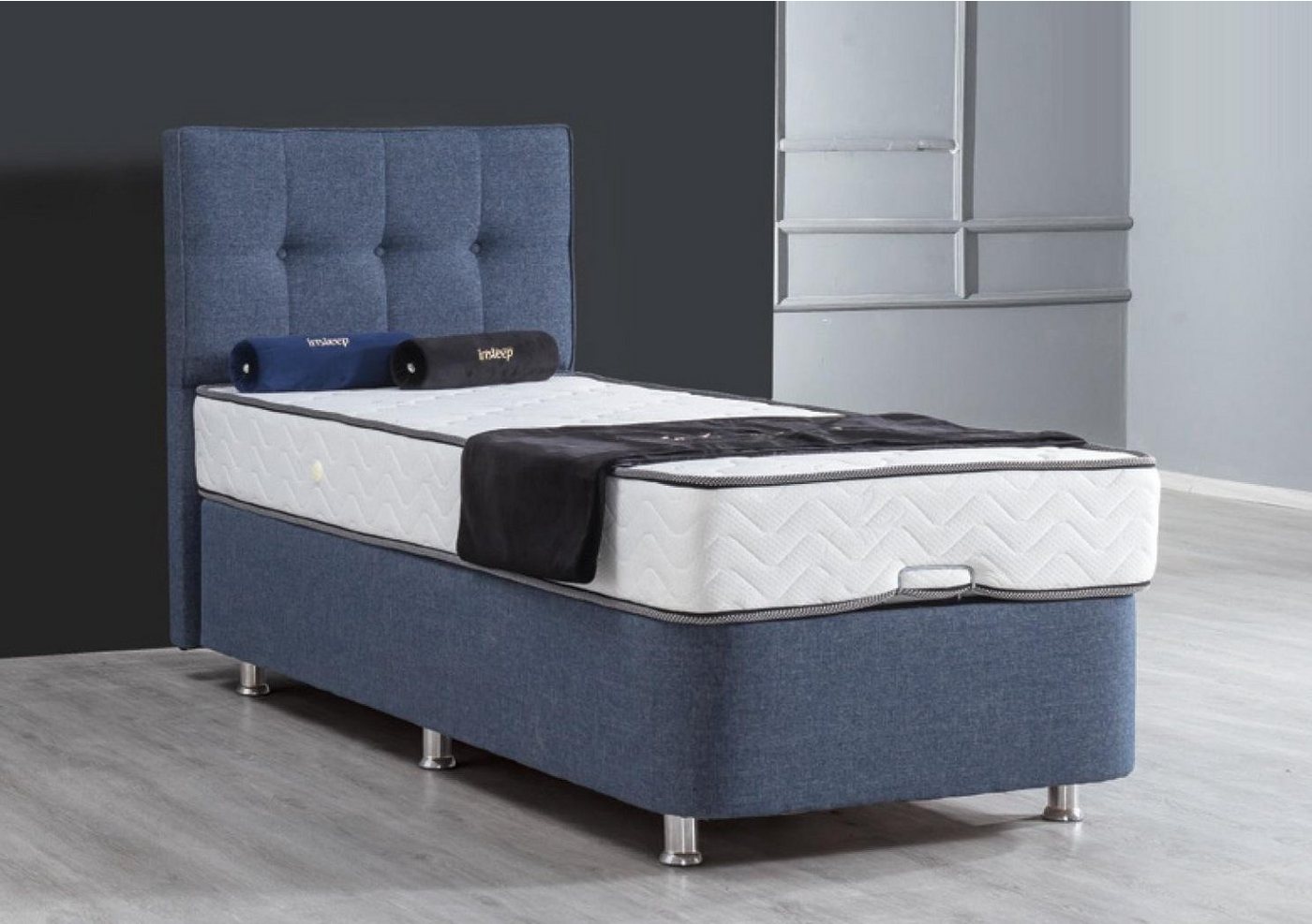 JVmoebel Bett Bett Blau Einzelbett Metall Modern Betten Luxus Stoff Bett von JVmoebel