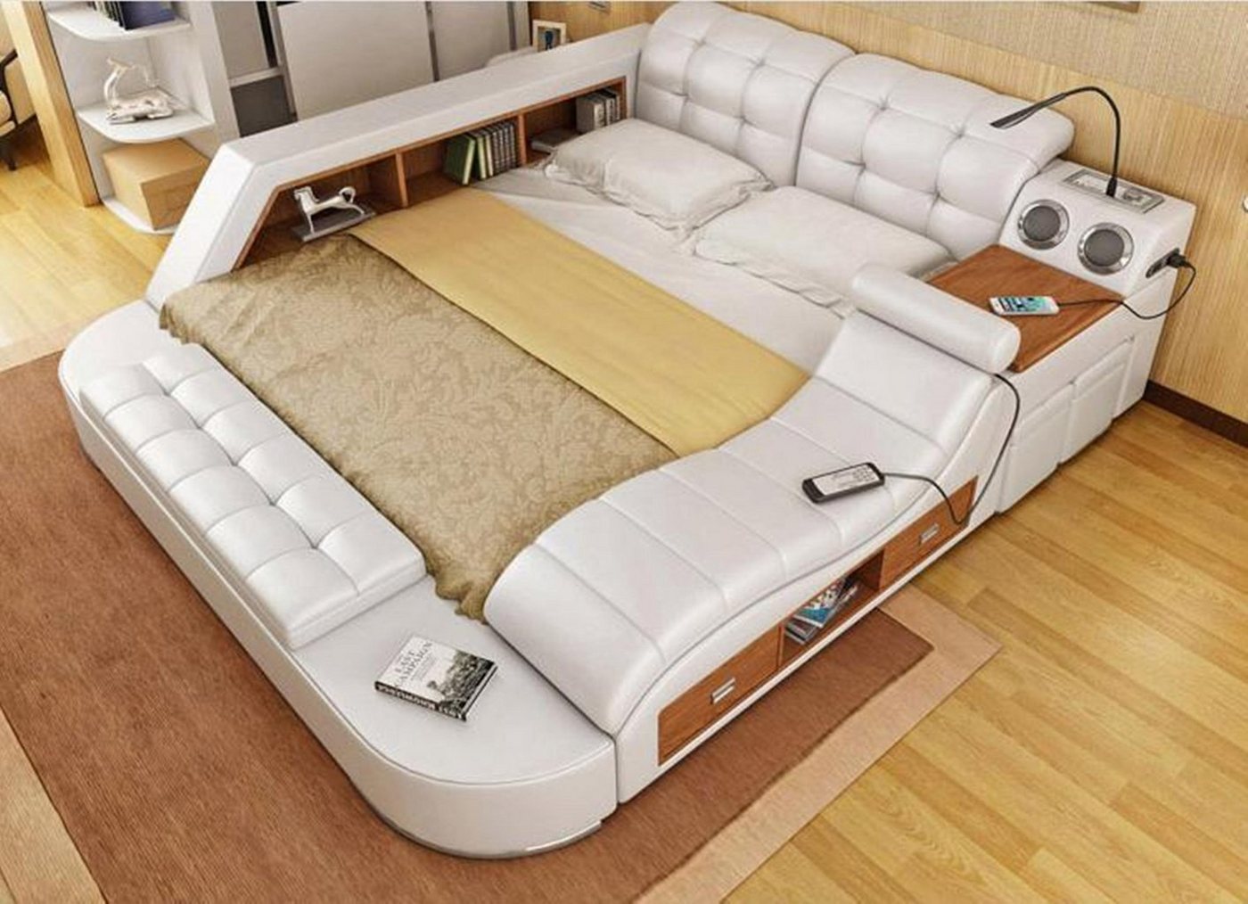 JVmoebel Multimediabett Bett Doppel Regale Polster Betten Multifunktion mit Massagefunktion, Made in Europa JVmoebel Multimediabett Bett Doppel Regale Polster Betten Multifunktion mit Massagefunktion, Made in Europa von JVmoebel