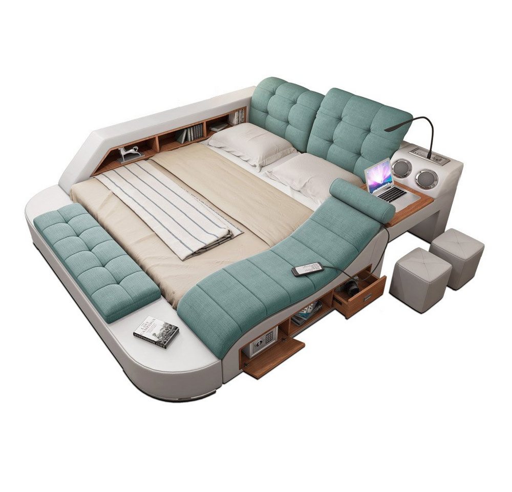 JVmoebel Multimediabett Bett Doppel Regale Polster Betten Multifunktion mit Massagefunktion, Made in Europa JVmoebel Multimediabett Bett Doppel Regale Polster Betten Multifunktion mit Massagefunktion, Made in Europa von JVmoebel