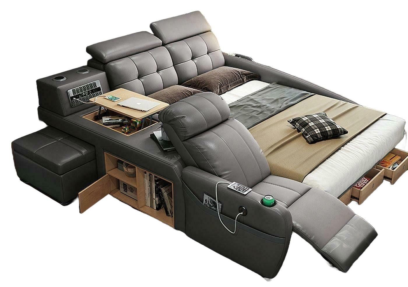 JVmoebel Multimediabett Bett Massage Liege Multifunktion Betten Polster USB Regal Leder (1-tlg), Made in Europa von JVmoebel