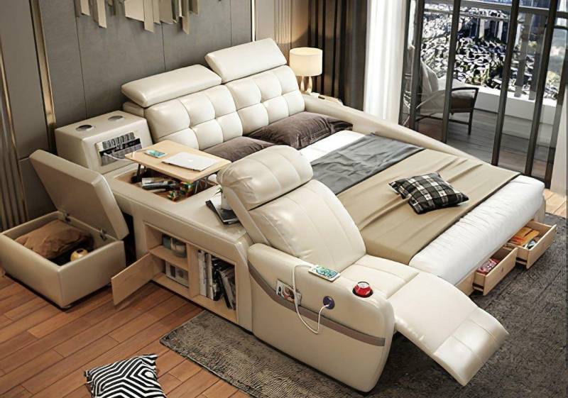 JVmoebel Bett Bett Massage Liege Multifunktion Betten Polster USB Regal Leder von JVmoebel