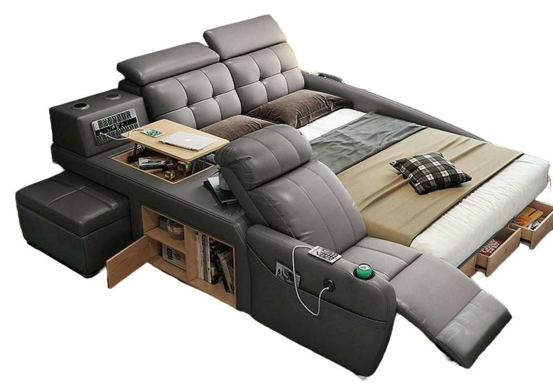 JVmoebel Bett Bett Massage Liege Multifunktion Betten Polster USB Regal Leder von JVmoebel