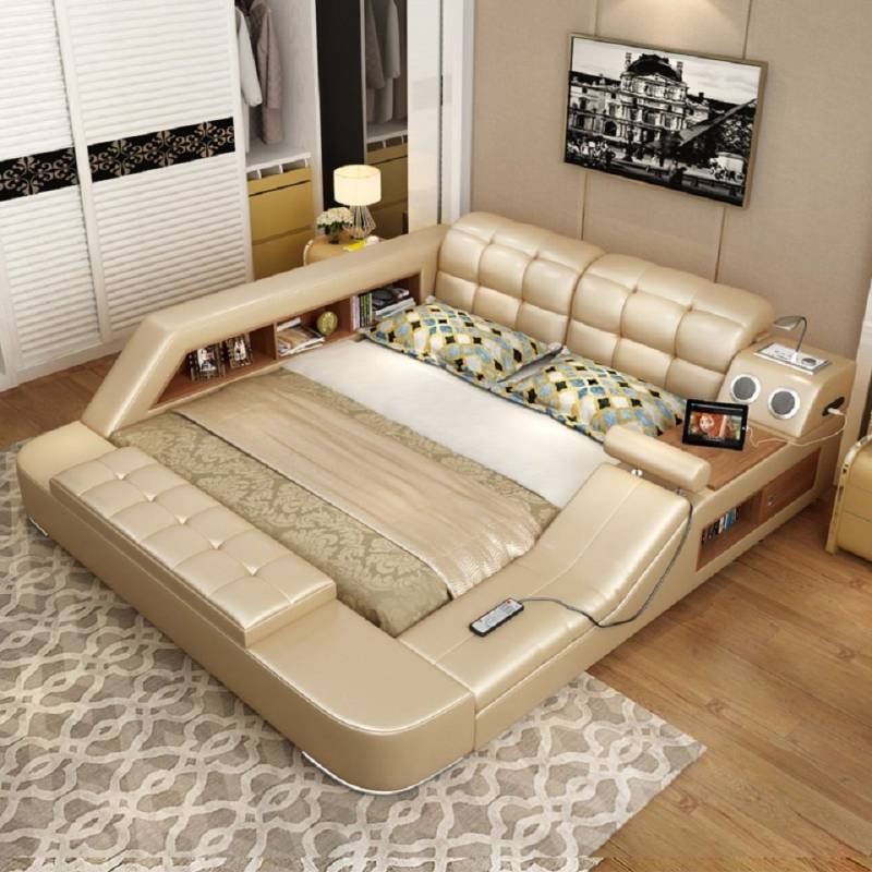 JVmoebel Multimediabett Bett Multifunktion Regal Schrank Ladestation Doppel Leder Betten, Made in Europa von JVmoebel