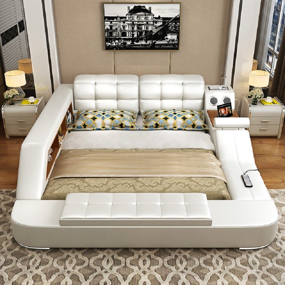 JVmoebel Multimediabett Bett Multifunktion Regal Schrank Ladestation Doppel Leder Betten, Made in Europa JVmoebel Multimediabett Bett Multifunktion Regal Schrank Ladestation Doppel Leder Betten, Made in Europa von JVmoebel