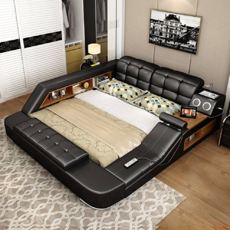 JVmoebel Multimediabett Bett Multifunktion Regal Schrank Ladestation Doppel Leder Betten, Made in Europa von JVmoebel